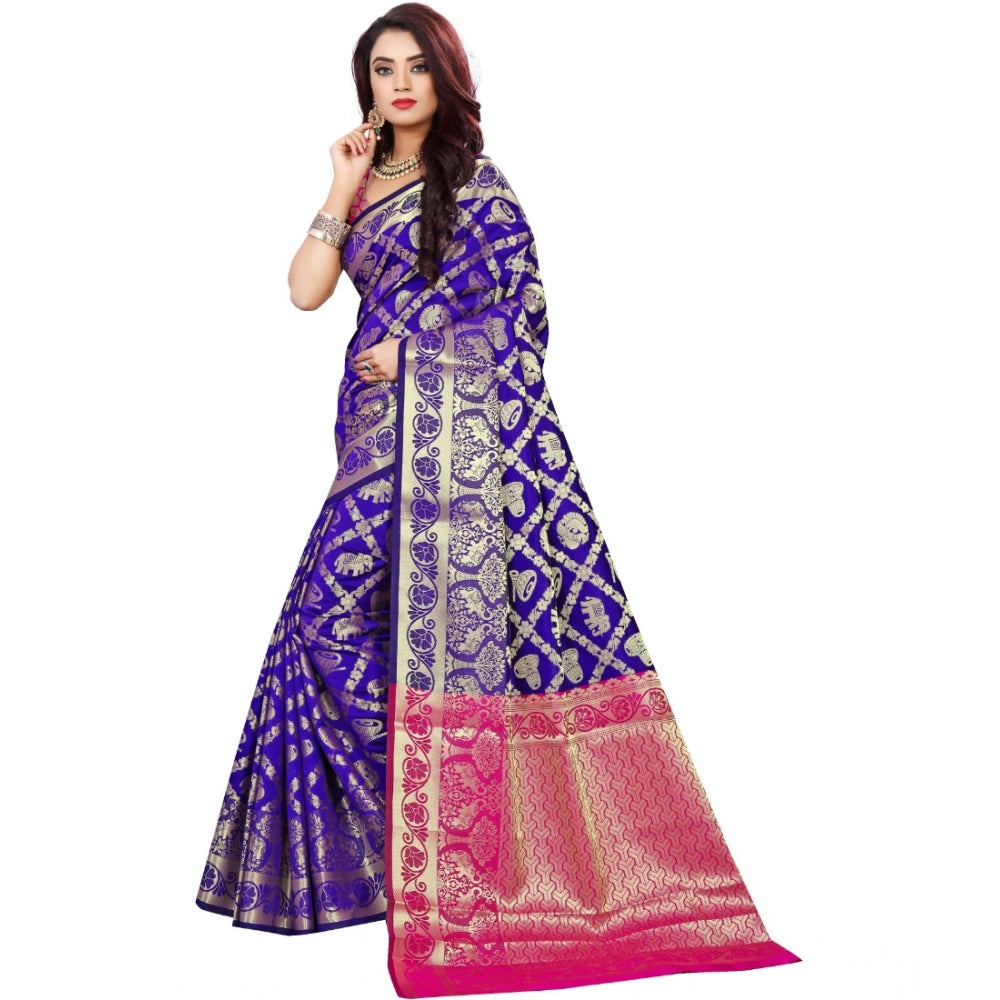 Amfyn Women's Jacquard Woven Saree With Unstitched Blouse 5.5Mtr (Blue)