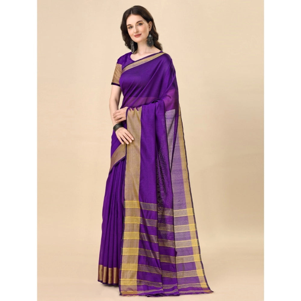 Amfyn Women's Cotton Silk Striped Saree With Unstitched Blouse 5.5Mtr (Multicolor)
