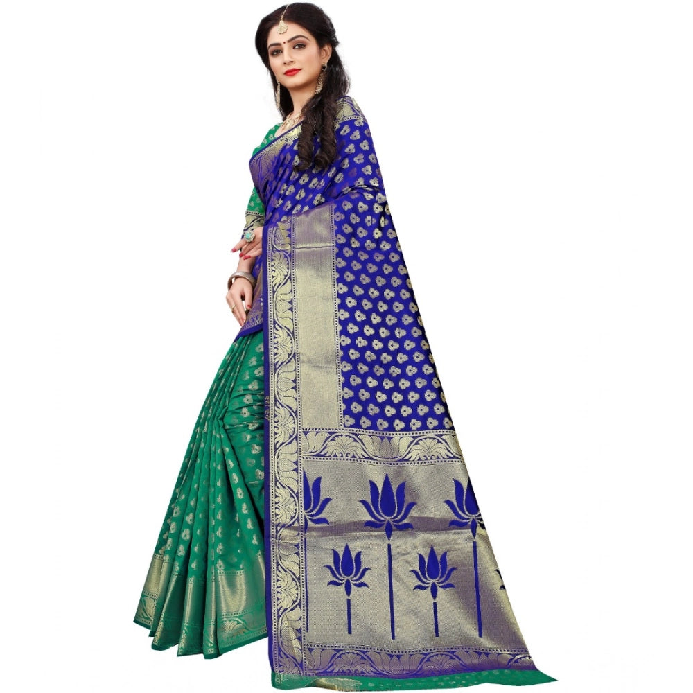 Amfyn Women's Jacquard Woven Saree With Unstitched Blouse 5.5Mtr (Green)
