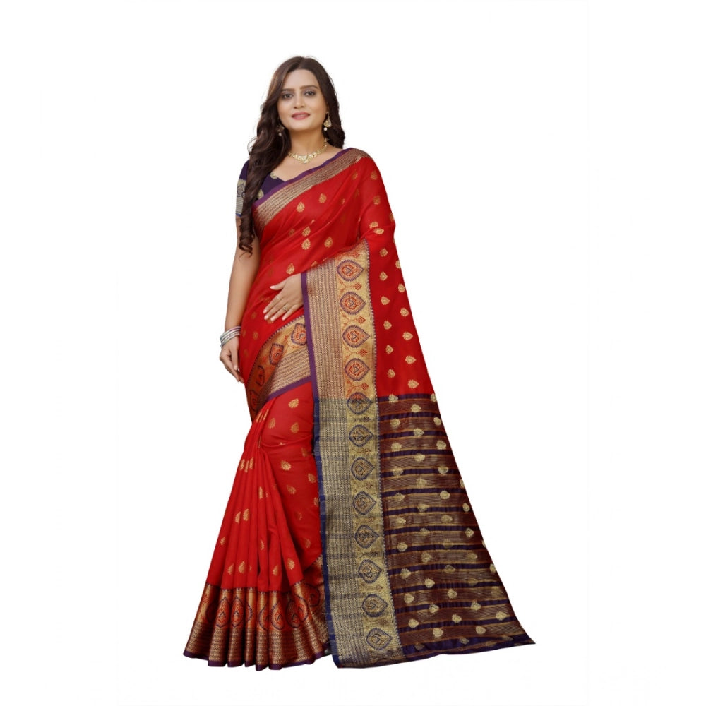 Amfyn Women's Silk Blend Woven Saree With Unstitched Blouse 5.5Mtr (Purple-Red)