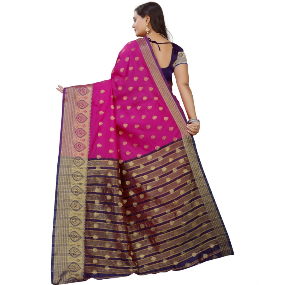 Amfyn Women's Silk Blend Woven Saree With Unstitched Blouse 5.5Mtr (Purple-Pink)