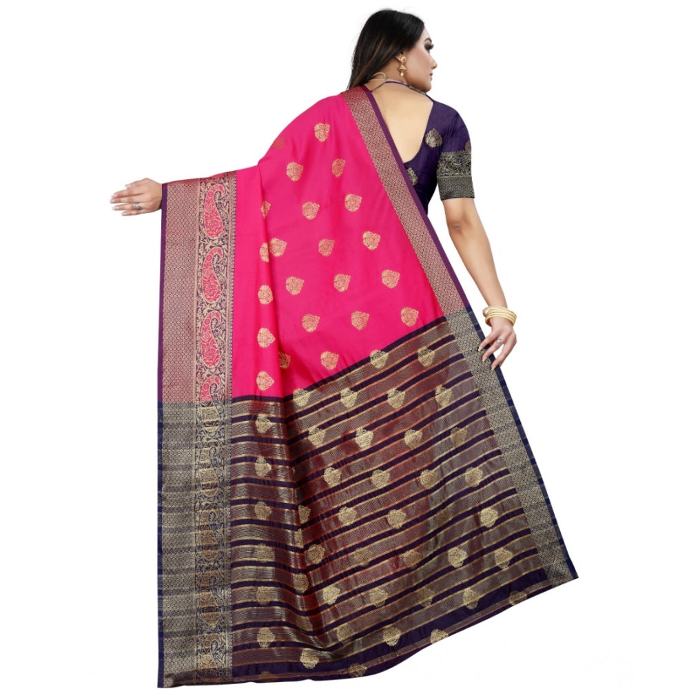 Amfyn Women's Silk Blend Woven Saree With Unstitched Blouse 5.5Mtr (Purple-Pink)