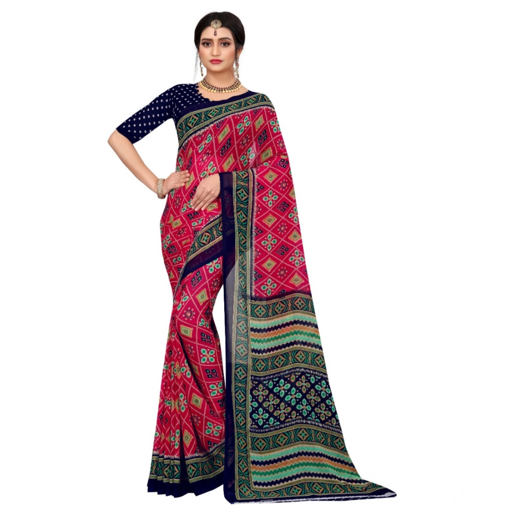 Amfyn Women's Georgette Floral Print Saree With Unstitched Blouse 5.5Mtr (Pink)