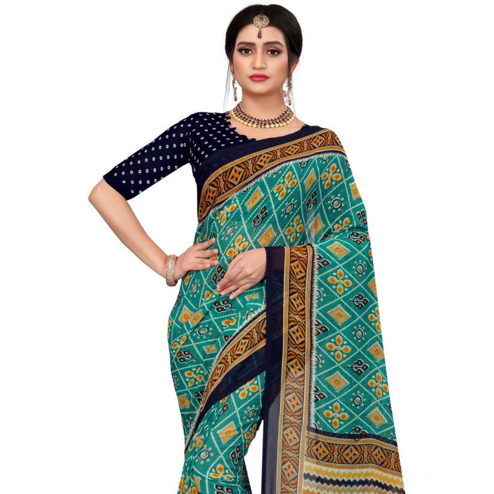 Amfyn Women's Georgette Floral Print Saree With Unstitched Blouse 5.5Mtr (Dark Green)