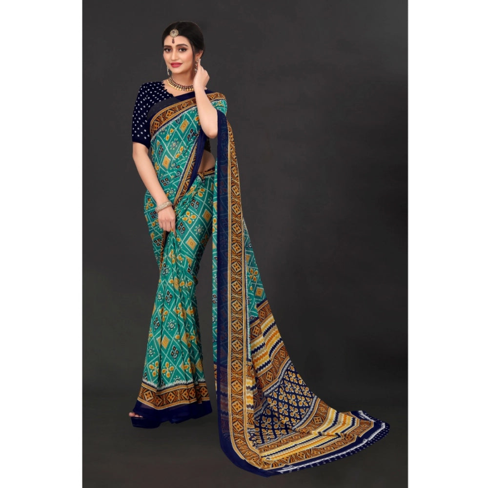 Amfyn Women's Georgette Floral Print Saree With Unstitched Blouse 5.5Mtr (Dark Green)