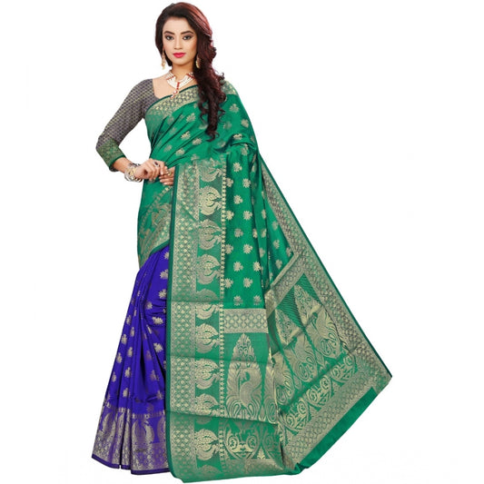 Amfyn Women's Jacquard Woven Saree With Unstitched Blouse 5.5Mtr (Green)