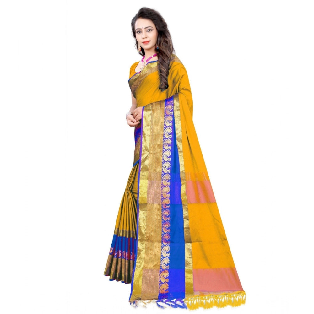 Amfyn Women's Jacquard Woven Saree With Unstitched Blouse 5.5Mtr (Yellow)
