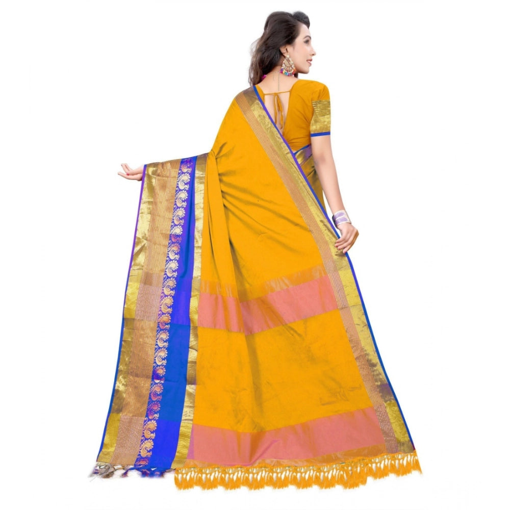 Amfyn Women's Jacquard Woven Saree With Unstitched Blouse 5.5Mtr (Yellow)