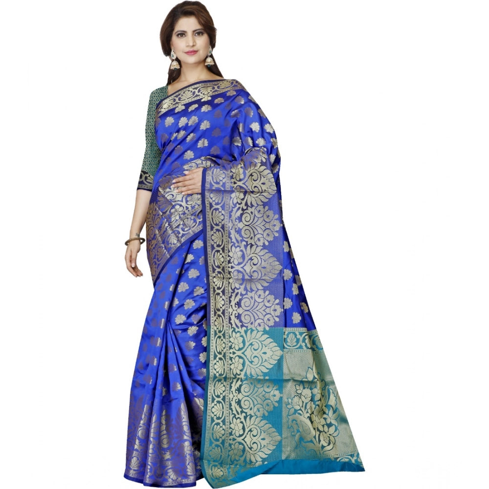 Amfyn Women's Jacquard Woven Saree With Unstitched Blouse 5.5Mtr (Dark Blue)