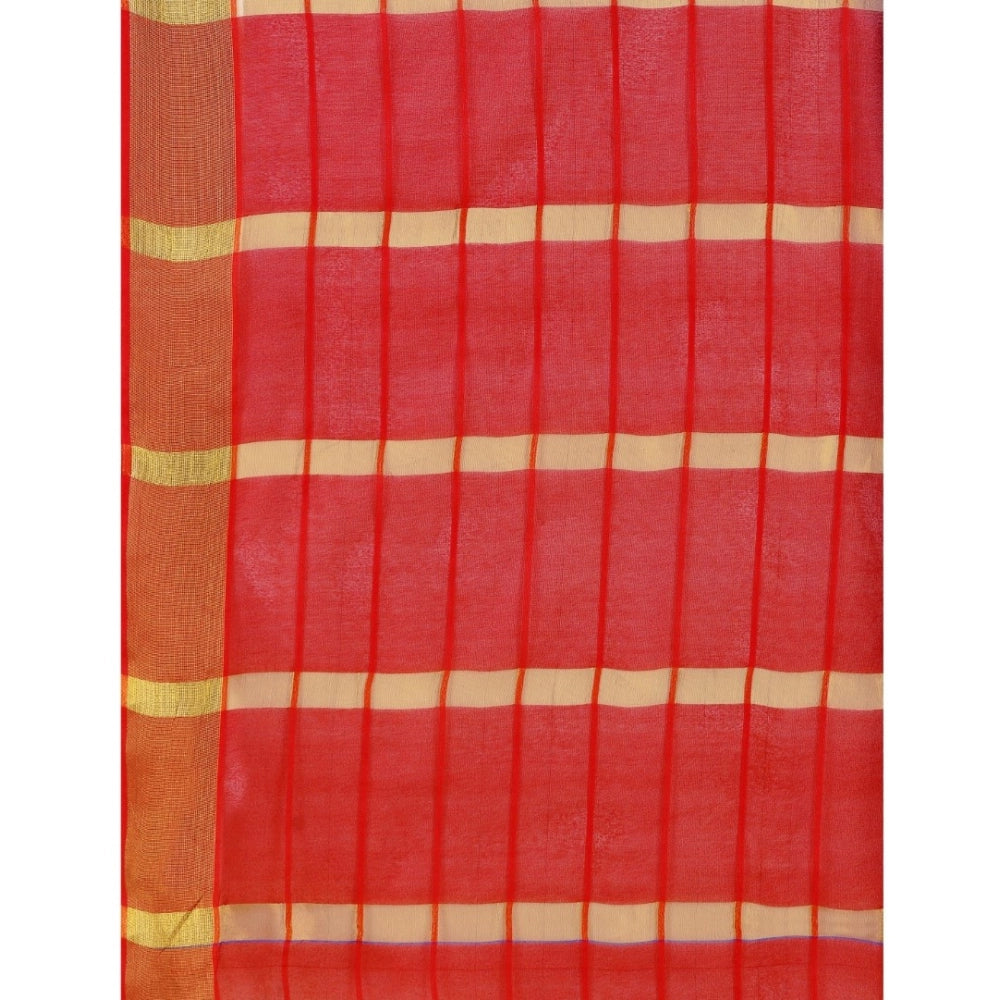 Amfyn Women's Cotton Silk Checkered Saree With Unstitched Blouse 5.5Mtr (Blue)