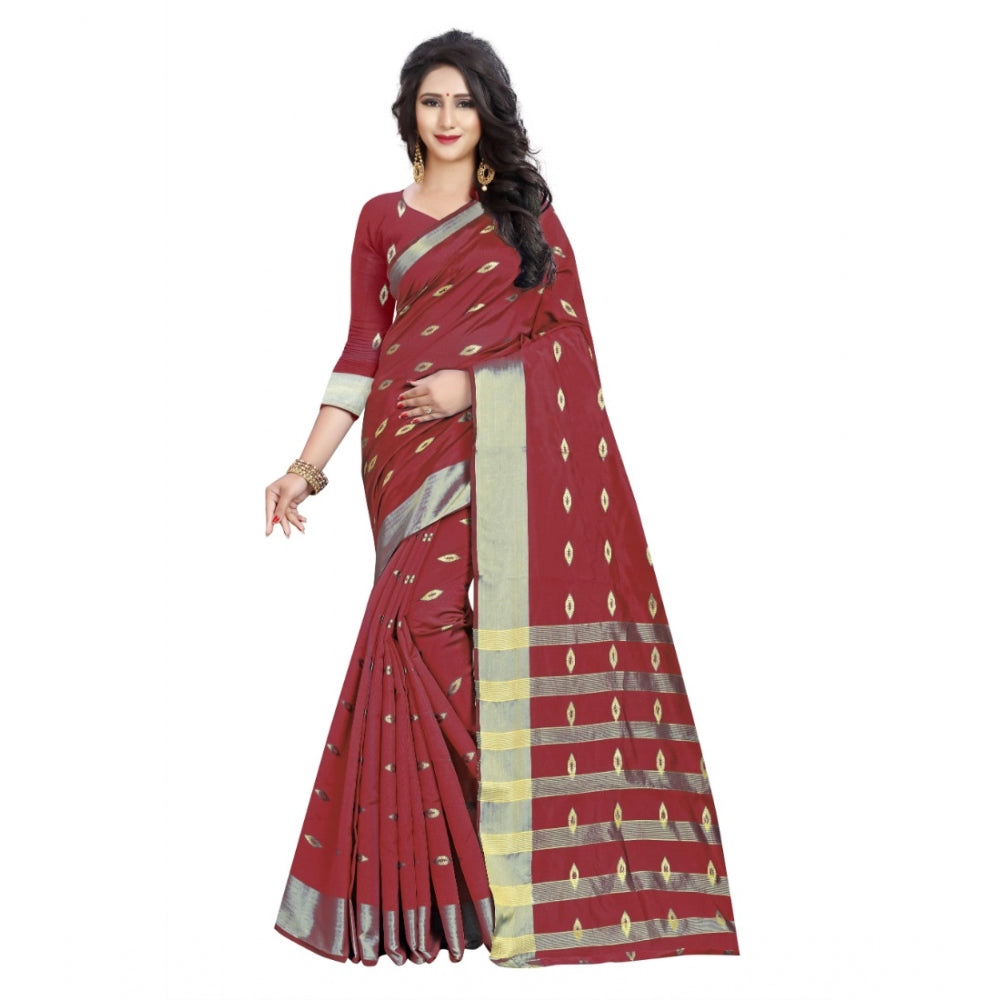 Amfyn Women's Silk Blend Woven Saree With Unstitched Blouse 5.5Mtr (Red)