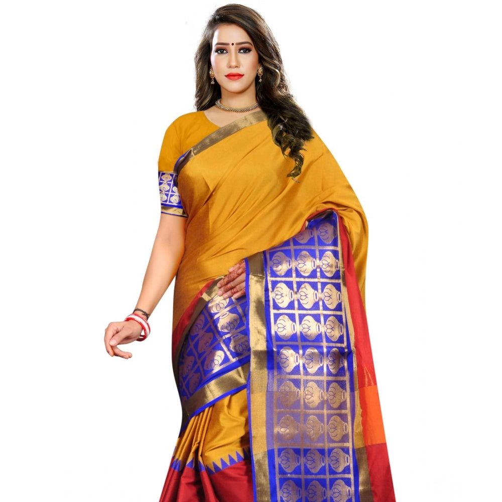 Amfyn Women's Jacquard Woven Saree With Unstitched Blouse 5.5Mtr (Mustard)
