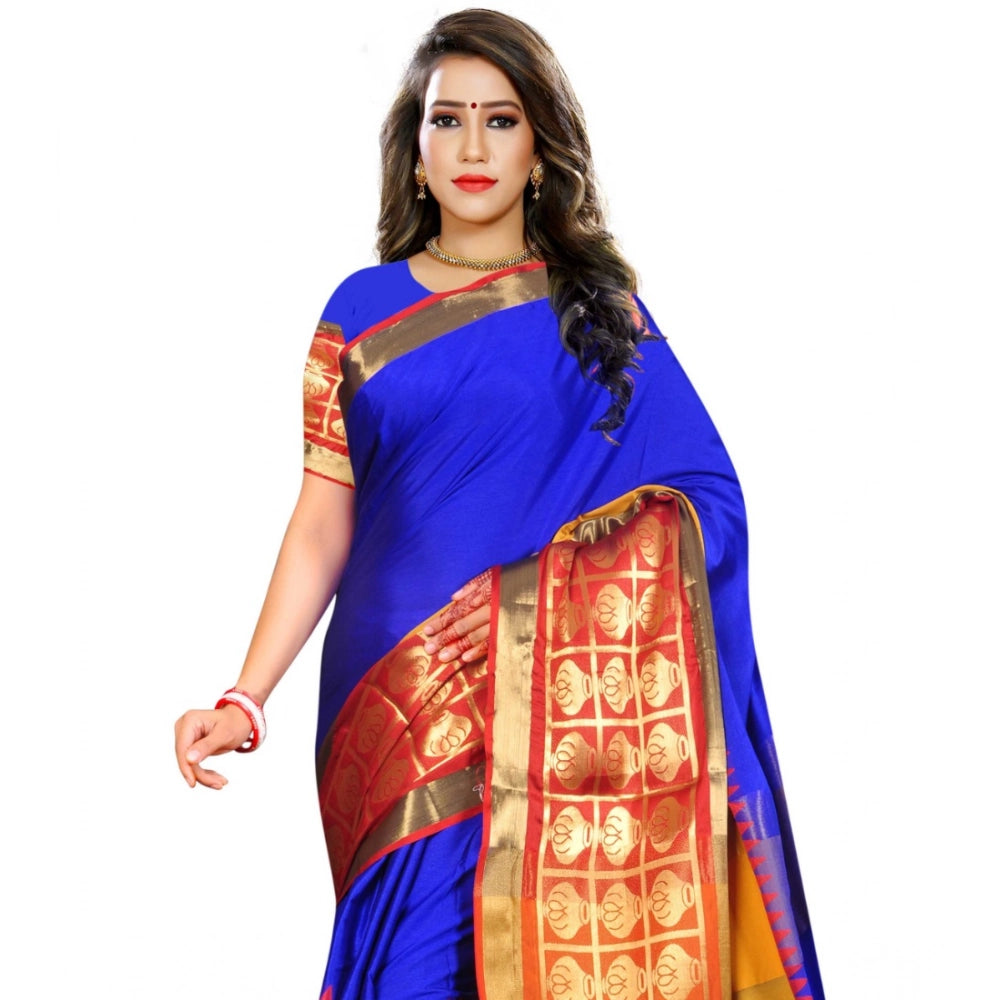 Amfyn Women's Jacquard Woven Saree With Unstitched Blouse 5.5Mtr (Blue)