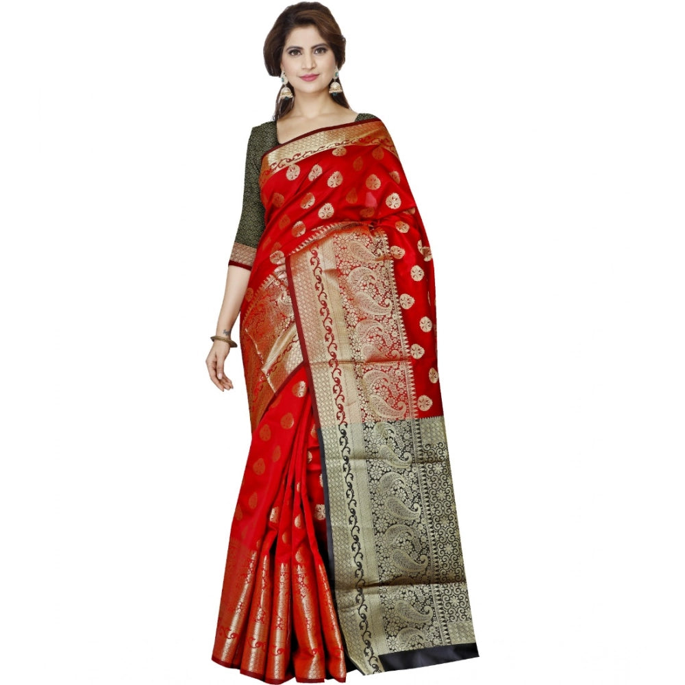 Amfyn Women's Jacquard Woven Saree With Unstitched Blouse 5.5Mtr (Red)