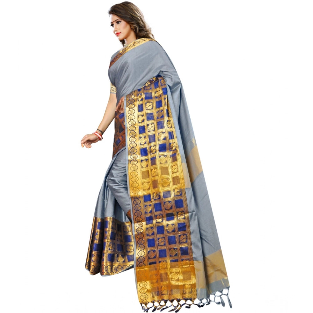 Amfyn Women's Jacquard Woven Saree With Unstitched Blouse 5.5Mtr (Light Blue)