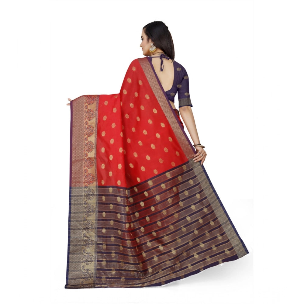 Amfyn Women's Jacquard Woven Saree With Unstitched Blouse 5.5Mtr (Red)