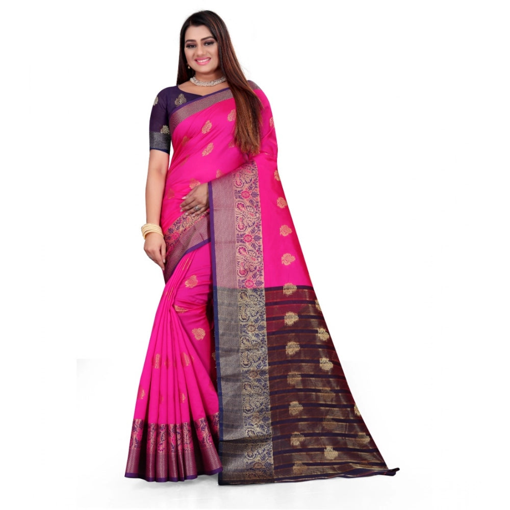 Amfyn Women's Silk Blend Woven Saree With Unstitched Blouse 5.5Mtr (Pink)