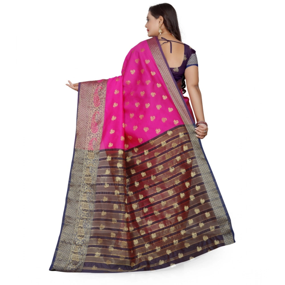 Amfyn Women's Jacquard Woven Saree With Unstitched Blouse 5.5Mtr (Pink)