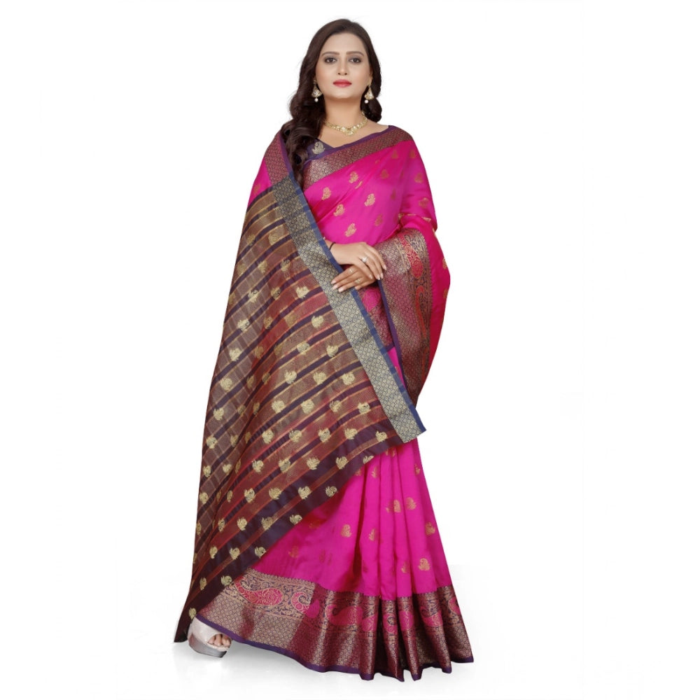 Amfyn Women's Jacquard Woven Saree With Unstitched Blouse 5.5Mtr (Pink)