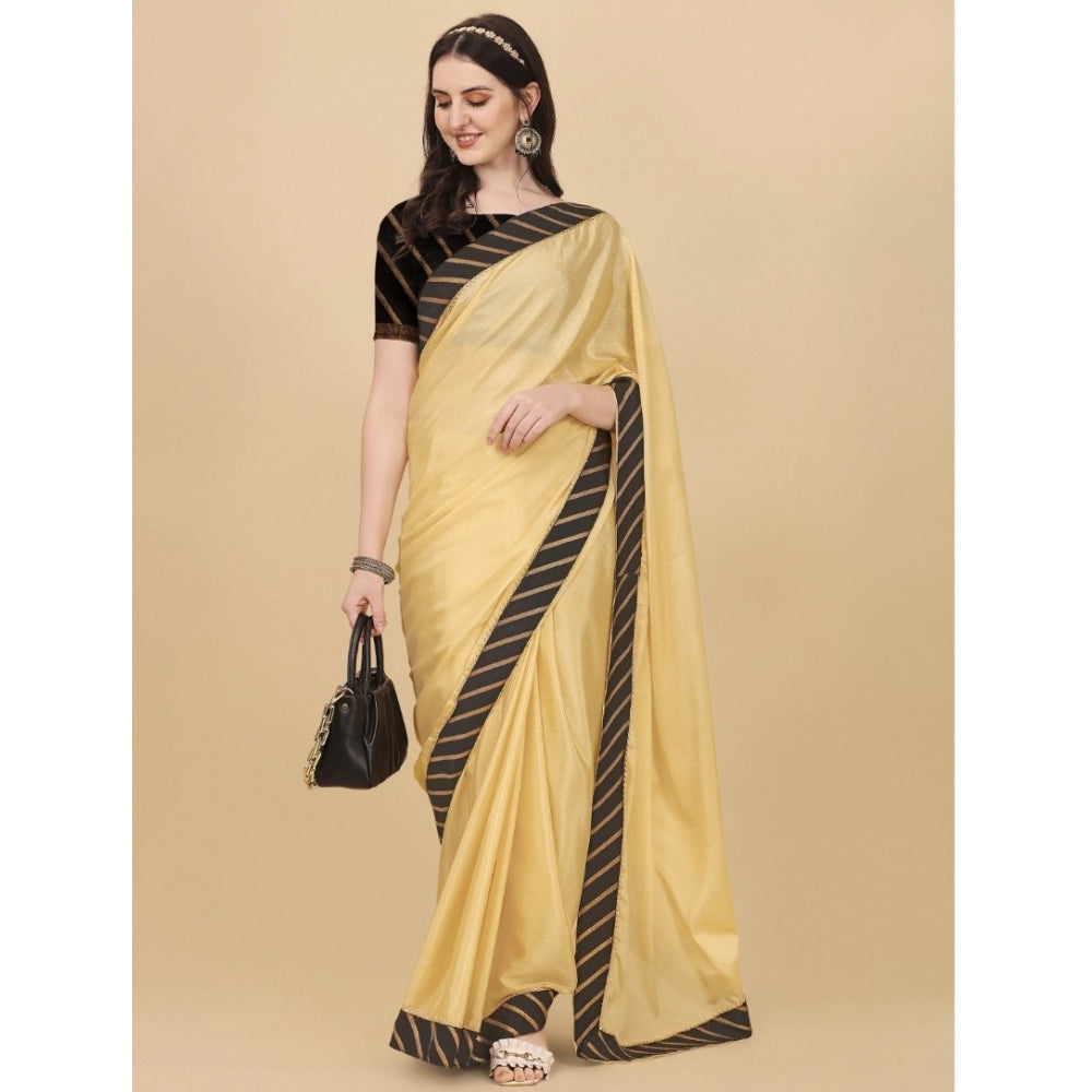 Amfyn Women's Chiffon Self Design Saree With Unstitched Blouse 5.5Mtr (Yellow)