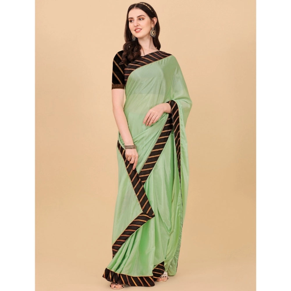 Amfyn Women's Chiffon Self Design Saree With Unstitched Blouse 5.5Mtr (Light Green)