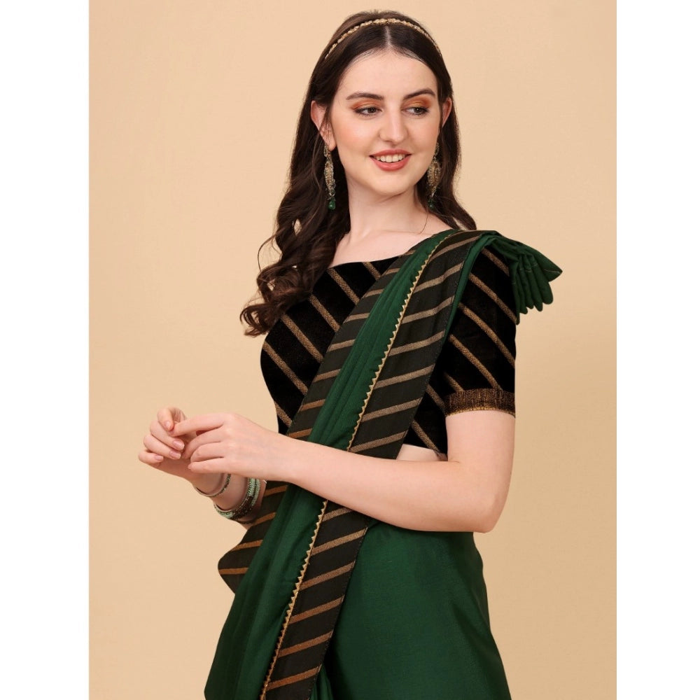 Amfyn Women's Chiffon Self Design Saree With Unstitched Blouse 5.5Mtr (Green)