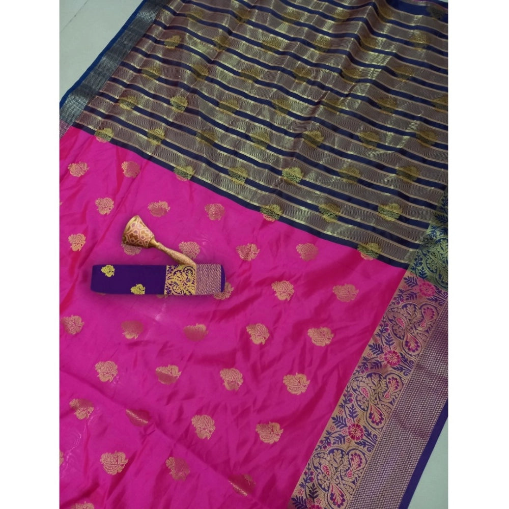 Amfyn Women's Silk Blend Woven Saree With Unstitched Blouse 5.5Mtr (Pink)