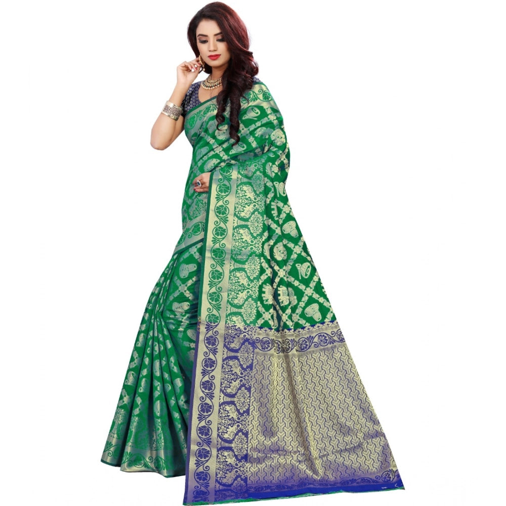 Amfyn Women's Jacquard Woven Saree With Unstitched Blouse 5.5Mtr (Green)