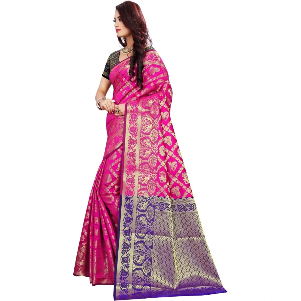 Amfyn Women's Jacquard Woven Saree With Unstitched Blouse 5.5Mtr (Pink)