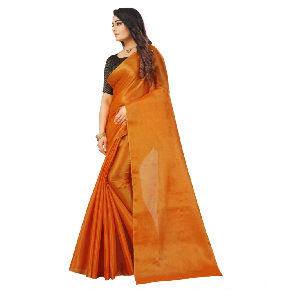 Amfyn Women's Cotton Silk Self Design Saree With Unstitched Blouse 5.5Mtr (Orange)