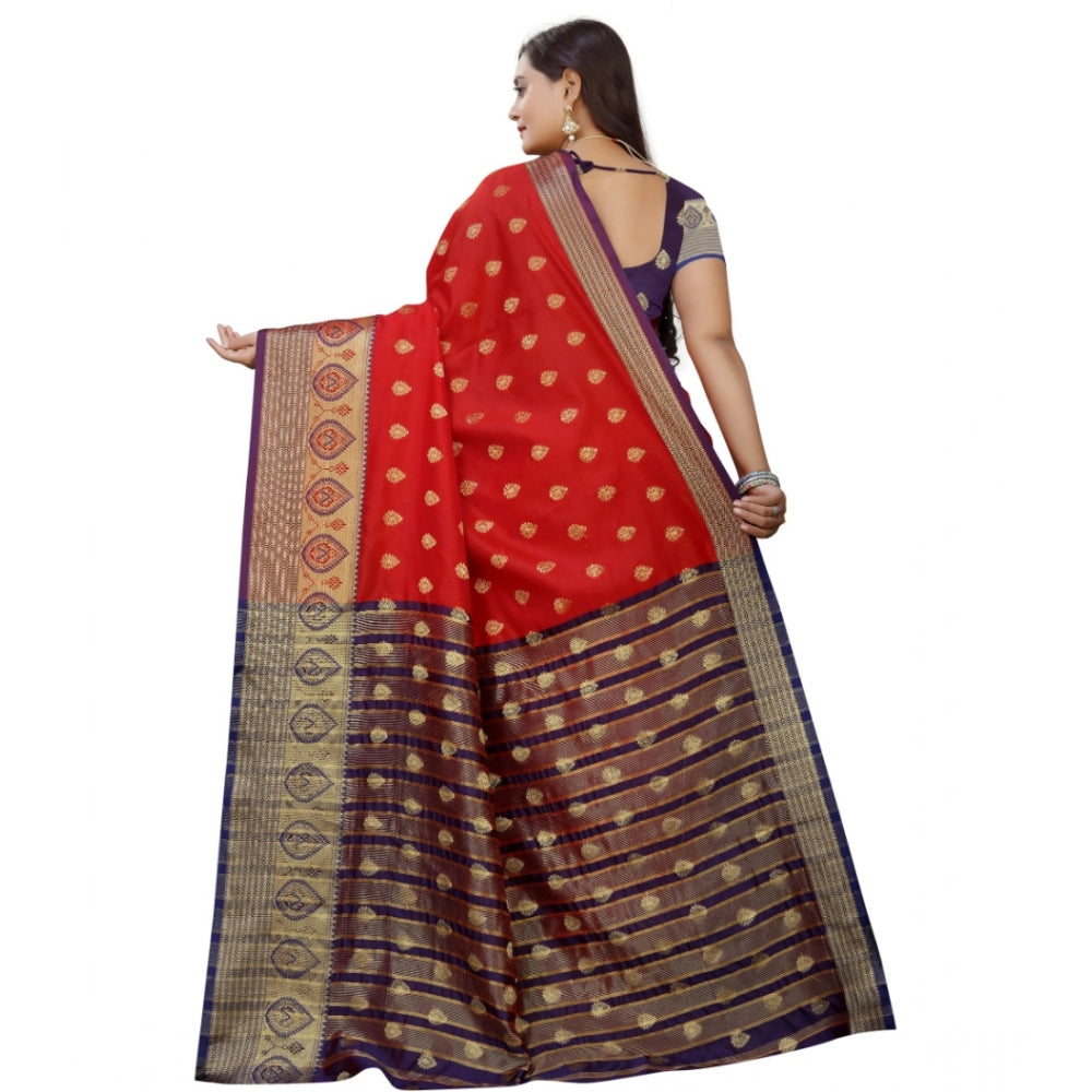 Amfyn Women's Silk Blend Woven Saree With Unstitched Blouse 5.5Mtr (Purple-Red)
