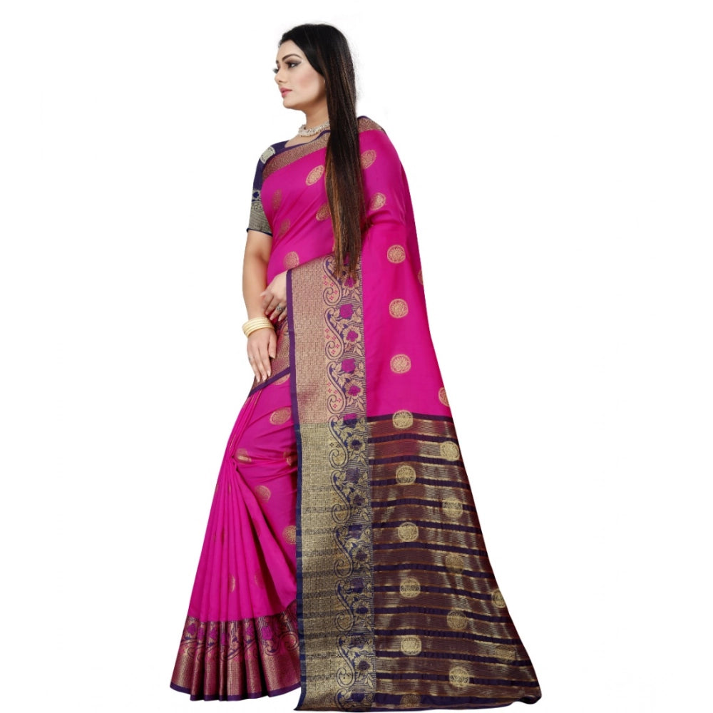 Amfyn Women's Silk Blend Woven Saree With Unstitched Blouse 5.5Mtr (Blue-Pink)