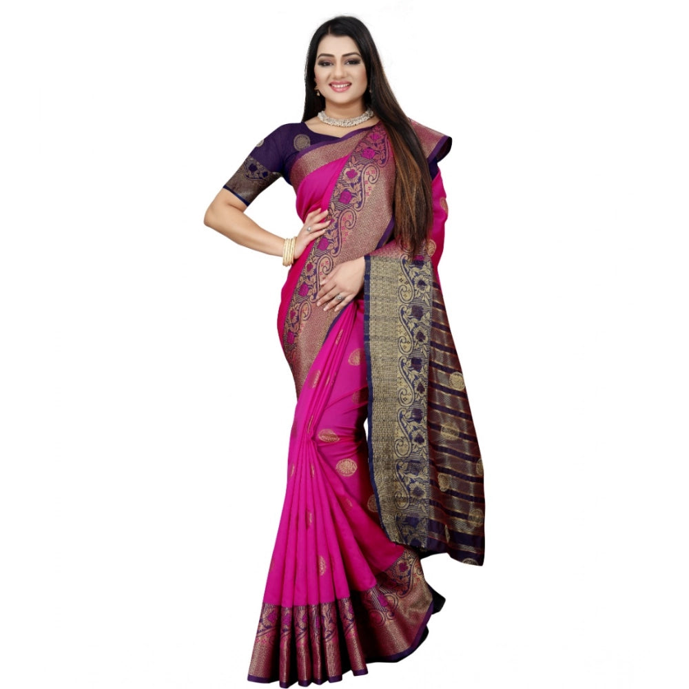 Amfyn Women's Silk Blend Woven Saree With Unstitched Blouse 5.5Mtr (Blue-Pink)