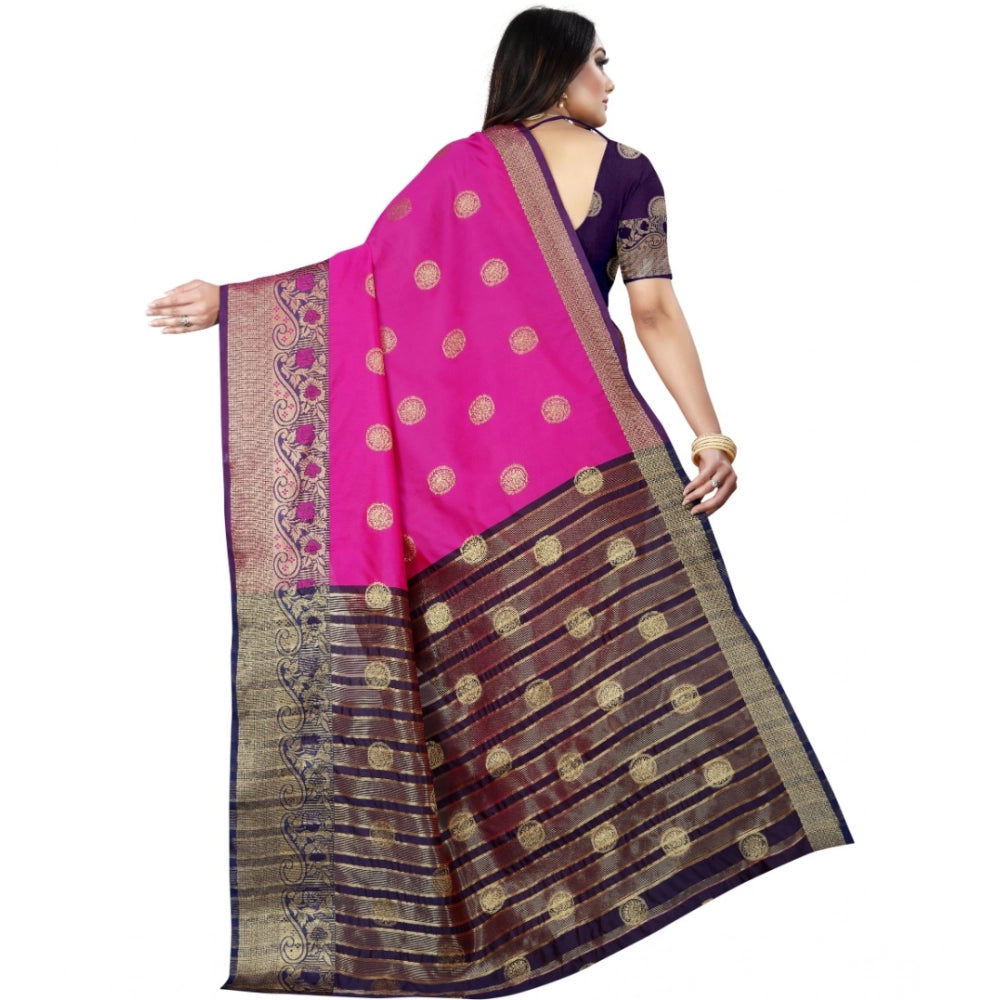 Amfyn Women's Silk Blend Woven Saree With Unstitched Blouse 5.5Mtr (Blue-Pink)