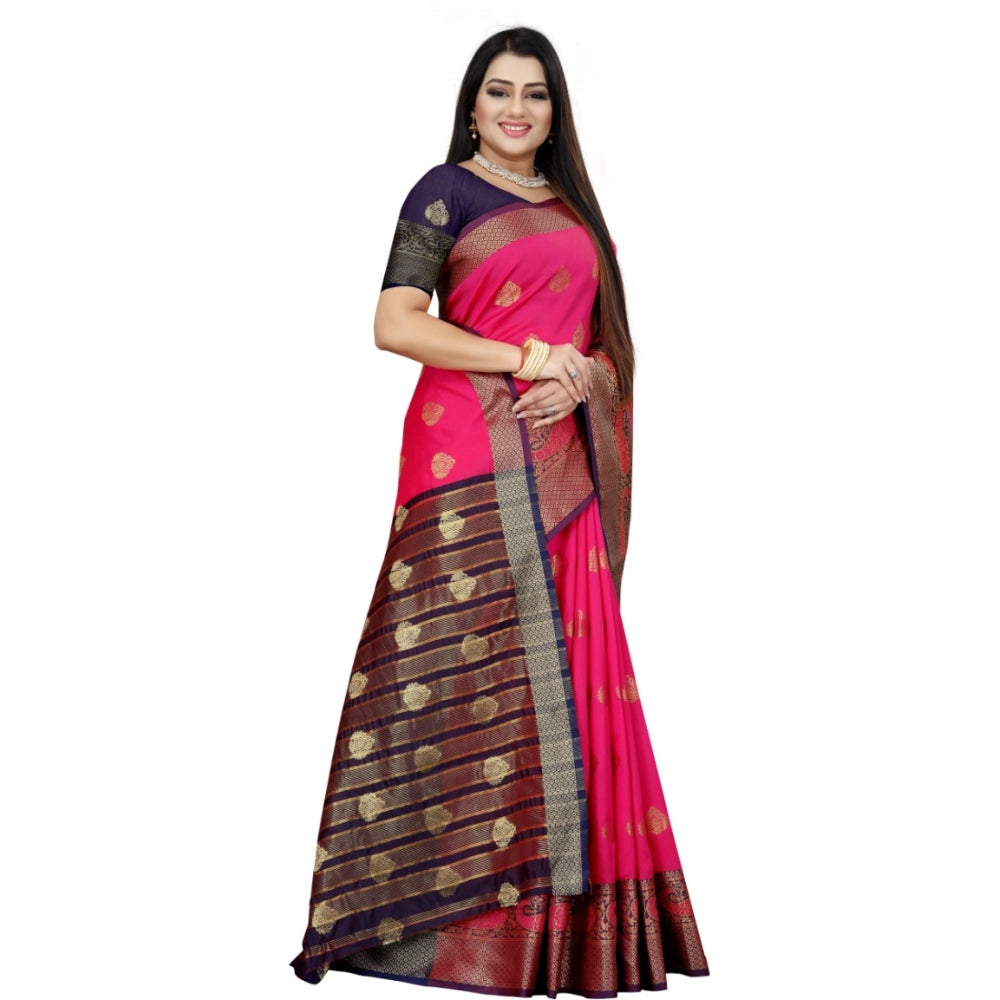 Amfyn Women's Silk Blend Woven Saree With Unstitched Blouse 5.5Mtr (Purple-Pink)