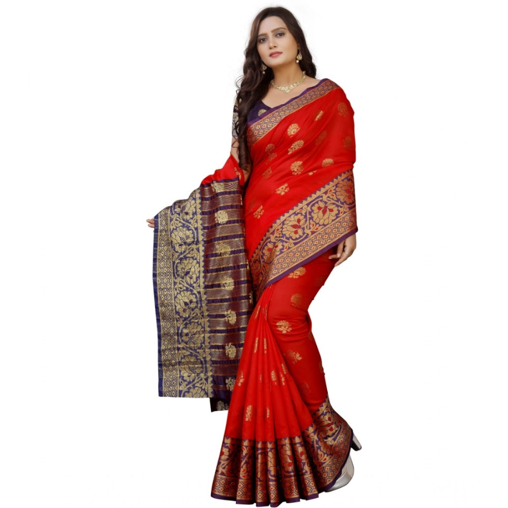 Amfyn Women's Silk Blend Woven Saree With Unstitched Blouse 5.5Mtr (Purple-Red)