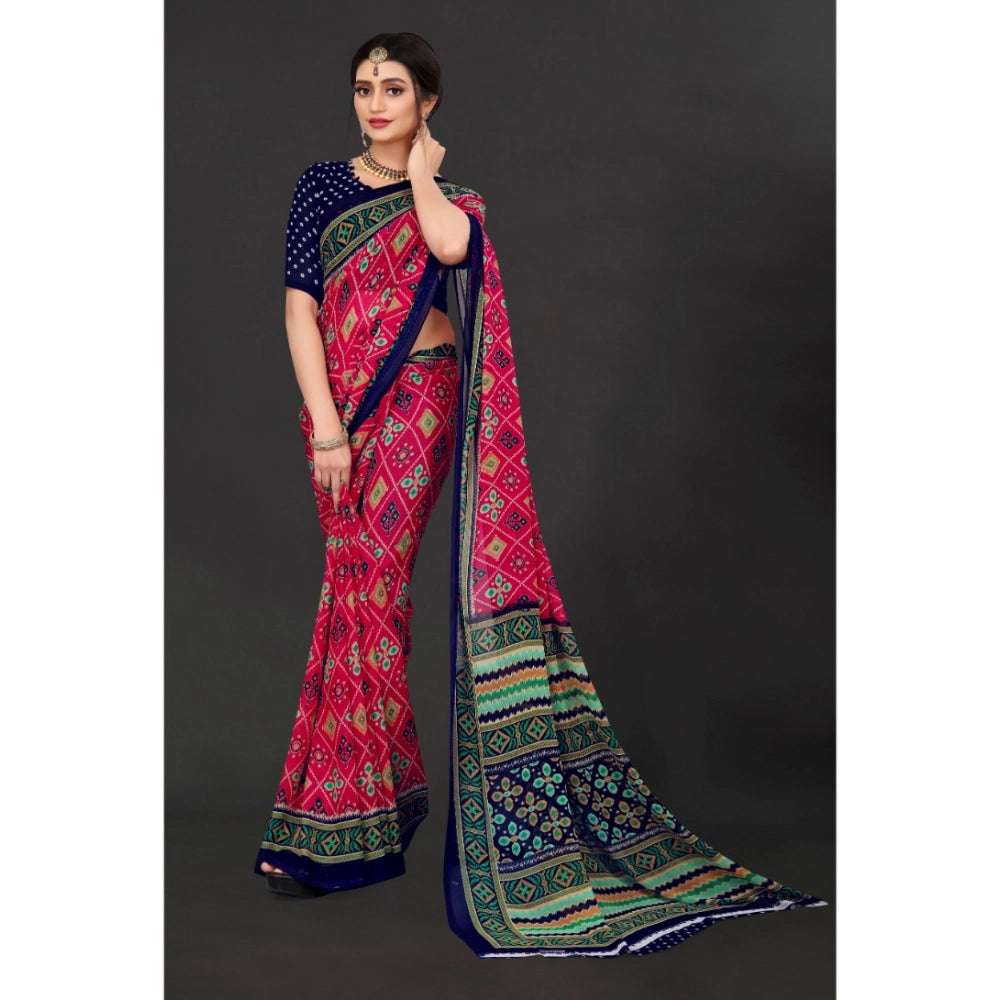 Amfyn Women's Georgette Floral Print Saree With Unstitched Blouse 5.5Mtr (Pink)