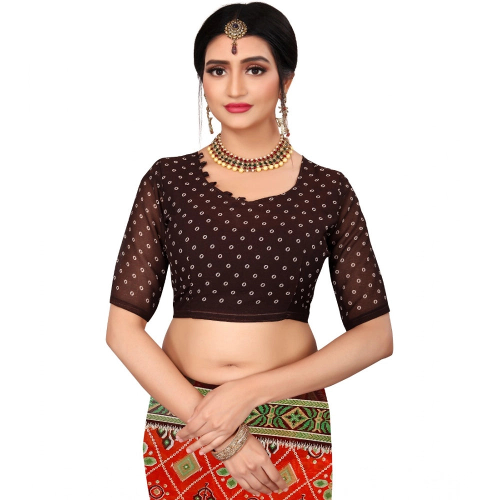Amfyn Women's Georgette Floral Print Saree With Unstitched Blouse 5.5Mtr (Orange)