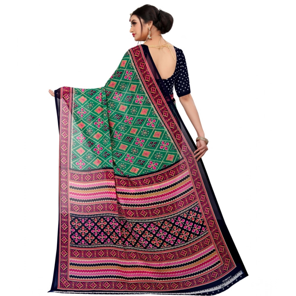 Amfyn Women's Georgette Floral Print Saree With Unstitched Blouse 5.5Mtr (Green)