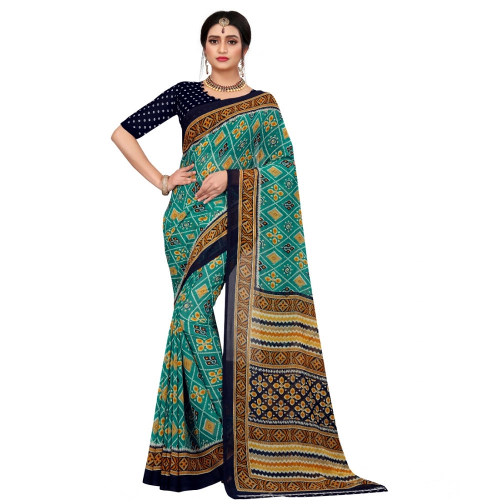 Amfyn Women's Georgette Floral Print Saree With Unstitched Blouse 5.5Mtr (Dark Green)