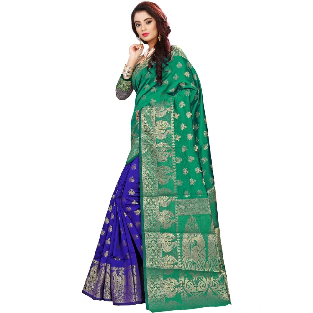 Amfyn Women's Jacquard Woven Saree With Unstitched Blouse 5.5Mtr (Green)