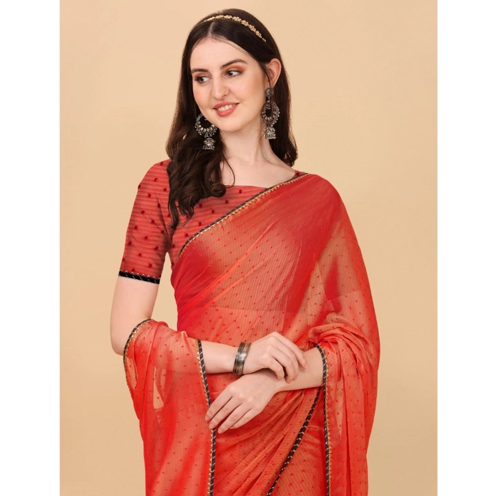 Amfyn Women's Silk Blend Embellished Saree With Unstitched Blouse 5.5Mtr (Red)