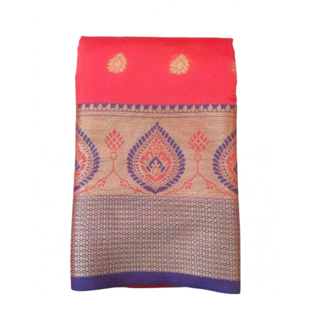 Amfyn Women's Silk Blend Woven Saree With Unstitched Blouse 5.5Mtr (Red)