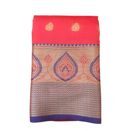 Amfyn Women's Silk Blend Woven Saree With Unstitched Blouse 5.5Mtr (Red)