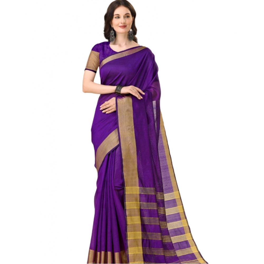 Amfyn Women's Cotton Silk Striped Saree With Unstitched Blouse 5.5Mtr (Multicolor)