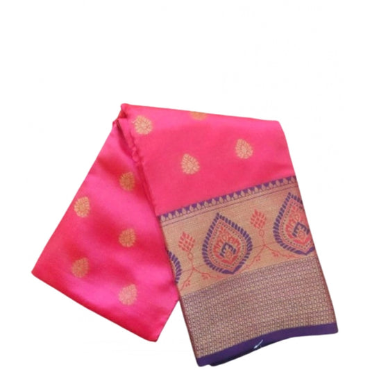 Amfyn Women's Silk Blend Woven Saree With Unstitched Blouse 5.5Mtr (Pink)