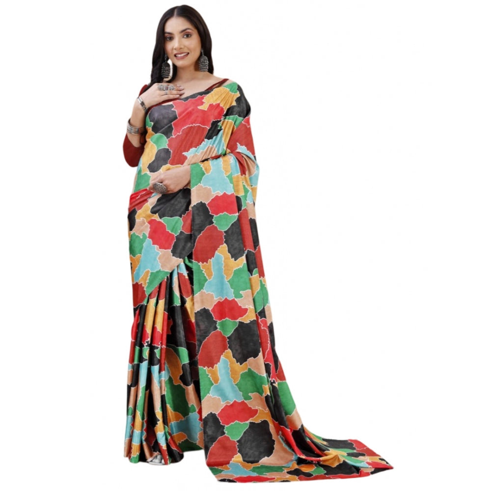 Amfyn Women's Crepe Digital Print Saree With Unstitched Blouse 5.5Mtr (Red)
