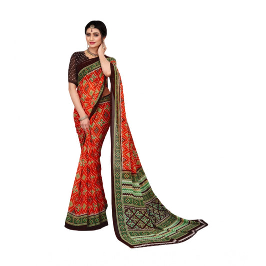 Amfyn Women's Georgette Floral Print Saree With Unstitched Blouse 5.5Mtr (Red)
