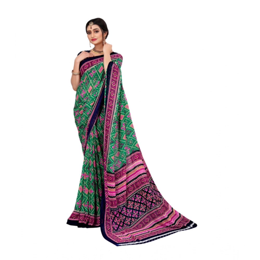 Amfyn Women's Georgette Floral Print Saree With Unstitched Blouse 5.5Mtr (Green)