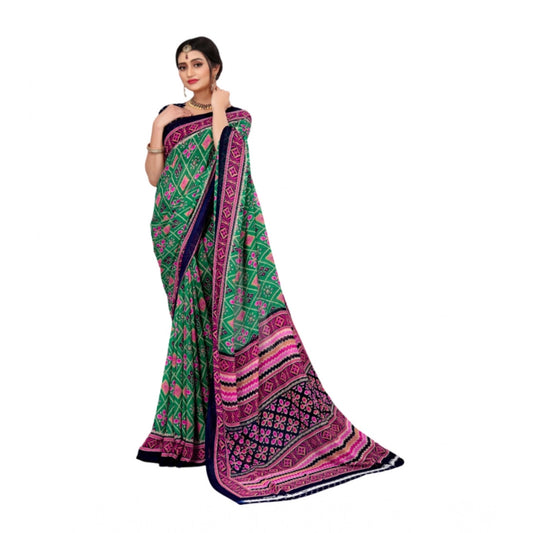 Amfyn Women's Georgette Floral Print Saree With Unstitched Blouse 5.5Mtr (Green)